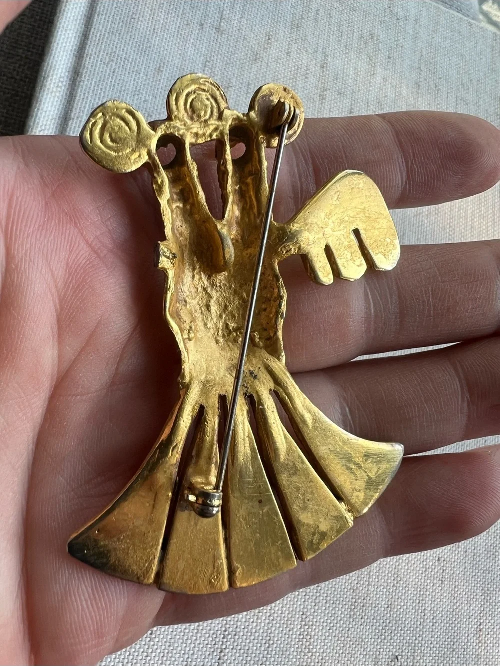 Brass Double-Headed Bird Pendant - Gold Tone